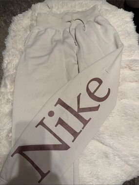 Nike Neutral Beige Sweatpants with Brown Logo